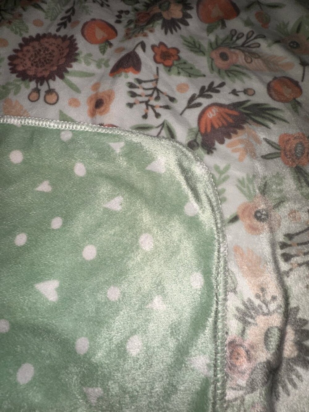 SL Home Fashions Floral Apple Baby Blanket Hearts Dots Green Gray Peach Fruit